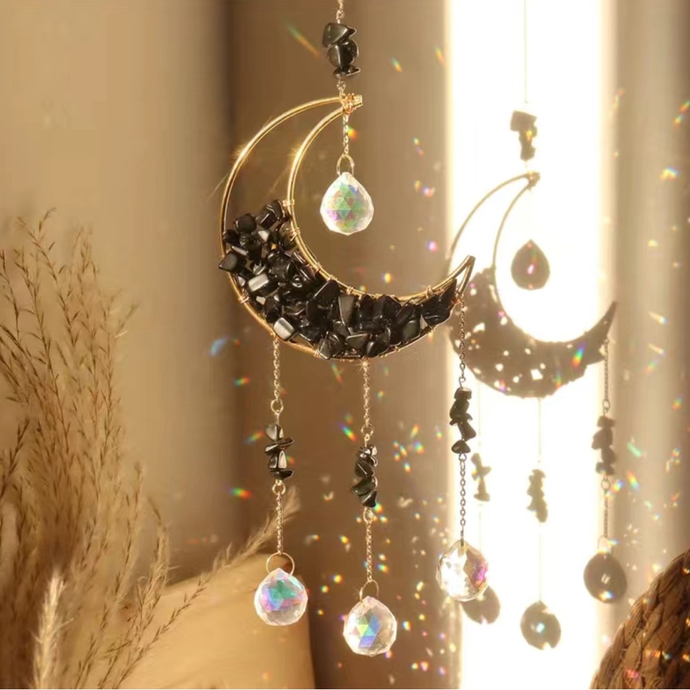 Obsidian Crystal Moon Suncatcher NWT